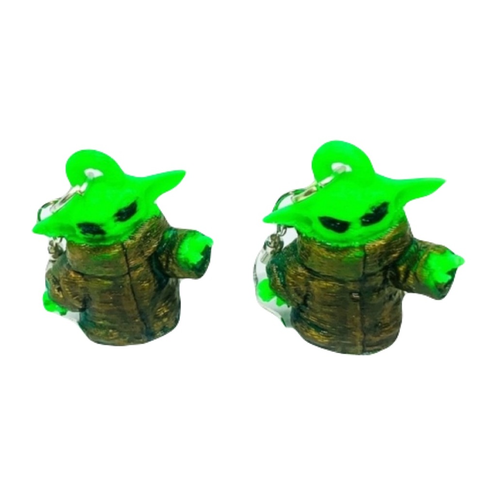 New S925 Sterling Silver Handmade Baby Yoda Earrings 3D Printed Hand Painted